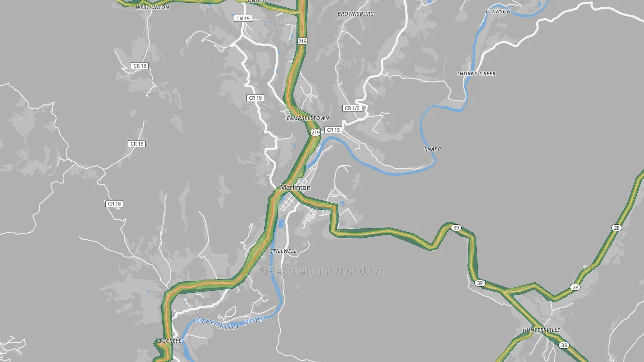Marlinton, WV Map of Noise Levels in Marlinton