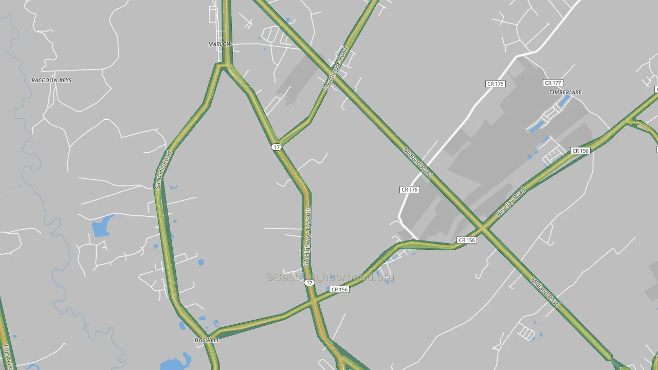 Marlow, GA Map of Noise Levels in Marlow