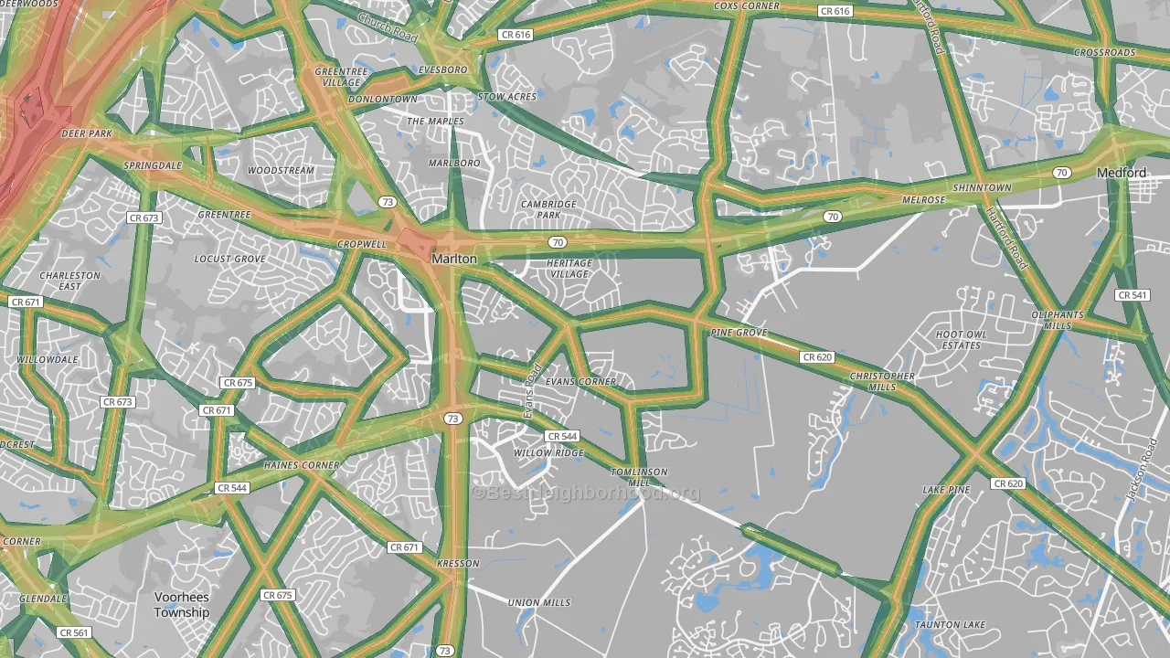 Marlton, NJ Map of Noise Levels in Marlton