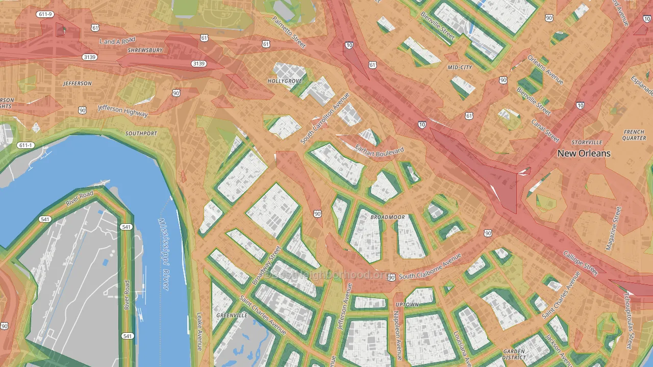 Marlyville, New Orleans, LA Map of Noise Levels in Marlyville