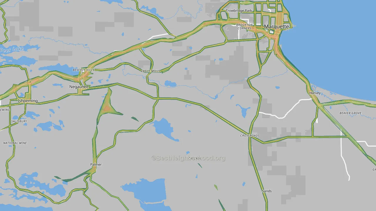 Marquette County, MI Map of Noise Levels in Marquette County