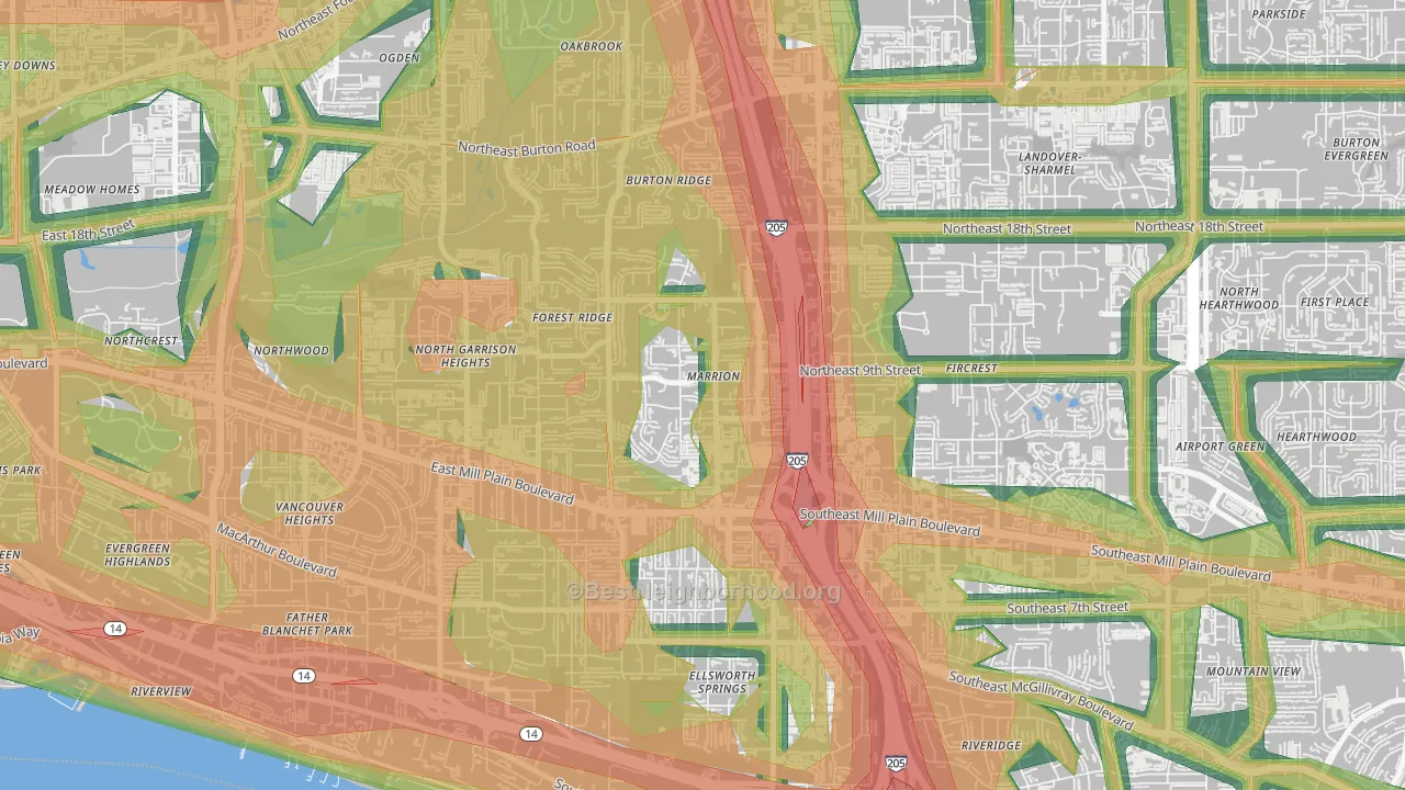 Marrion, Vancouver, WA Map of Noise Levels in Marrion