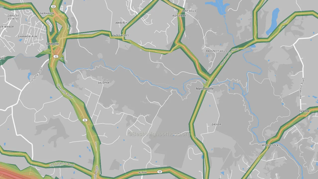Marriottsville, MD Map of Noise Levels in Marriottsville