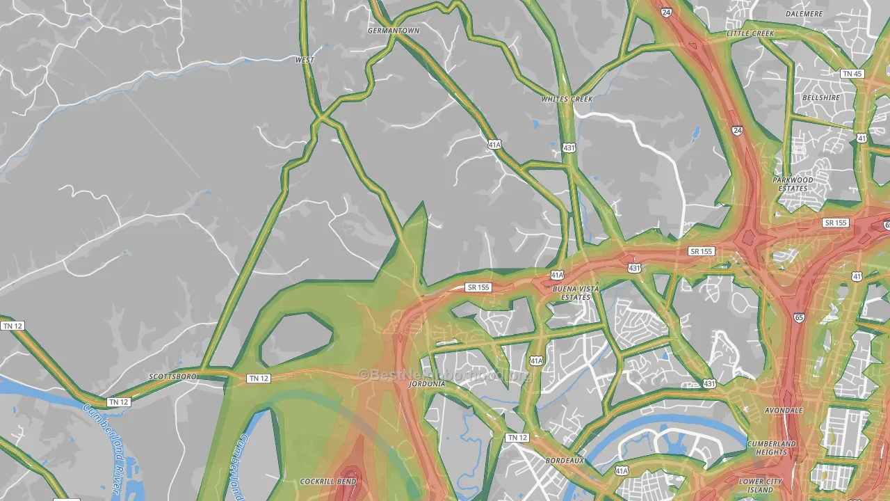 Marrowbone, Nashville, TN Map of Noise Levels in Marrowbone
