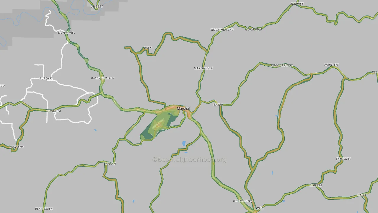 Marshall, AR Map of Noise Levels in Marshall