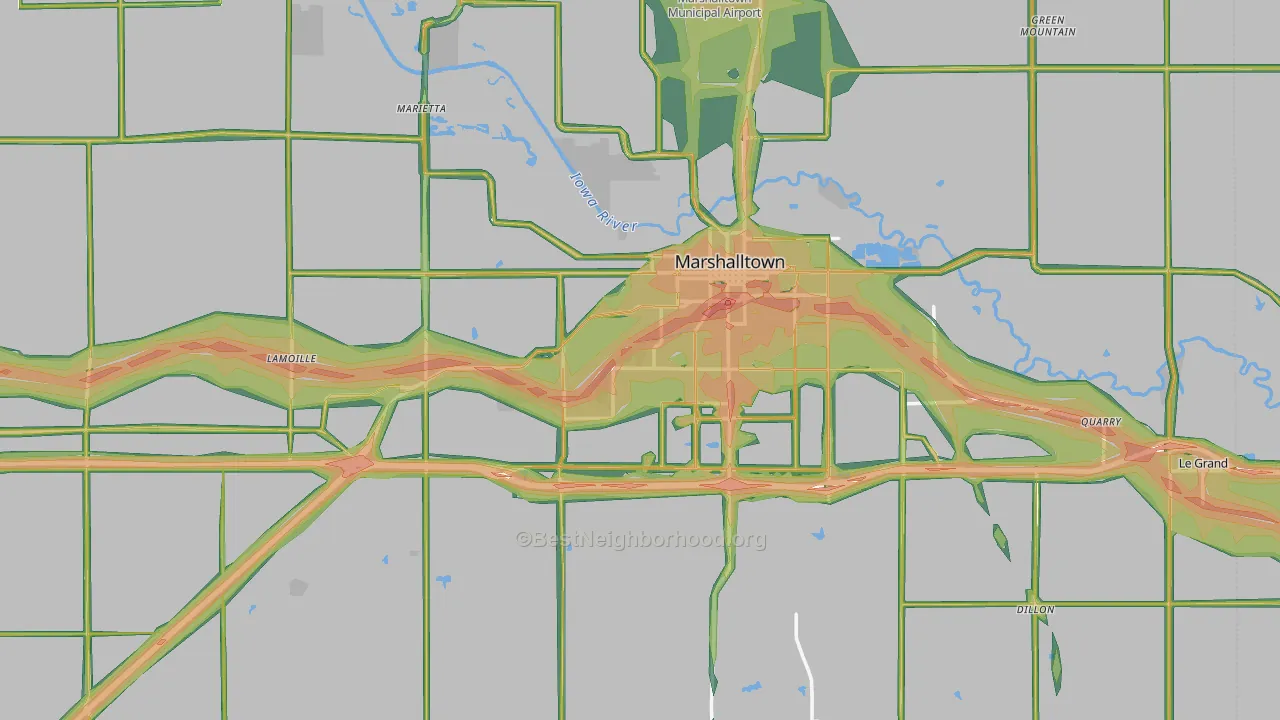 Marshall County, IA Map of Noise Levels in Marshall County