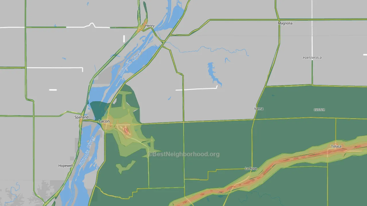 Marshall County, IL Map of Noise Levels in Marshall County
