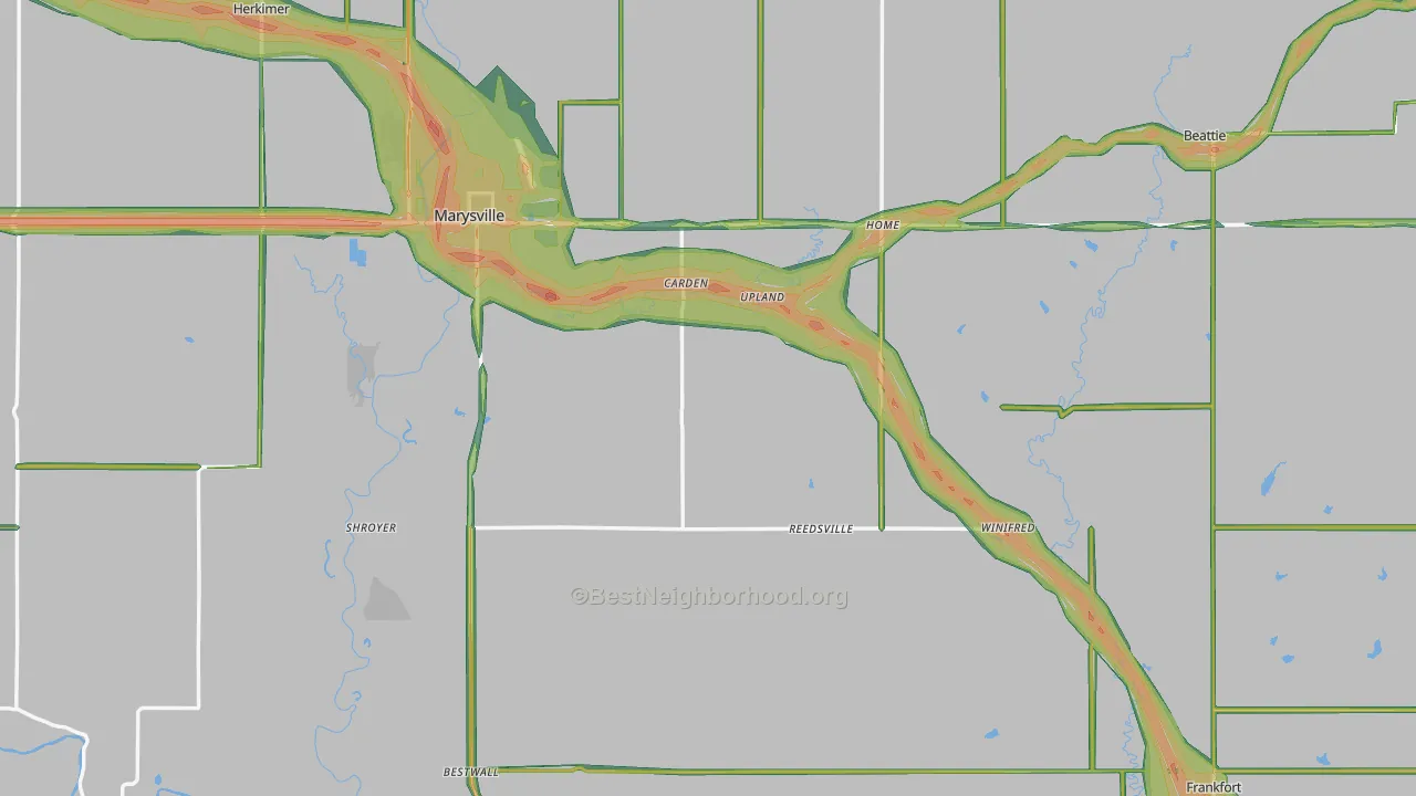 Marshall County, KS Map of Noise Levels in Marshall County