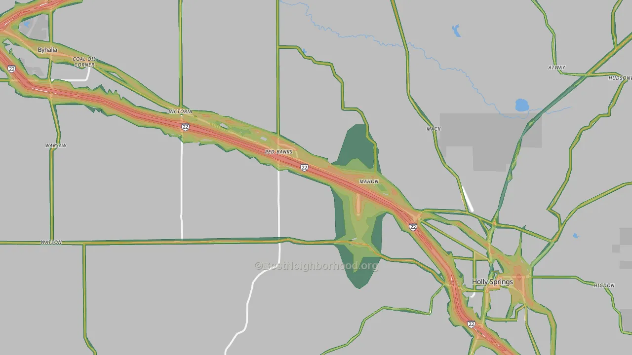 Marshall County, MS Map of Noise Levels in Marshall County