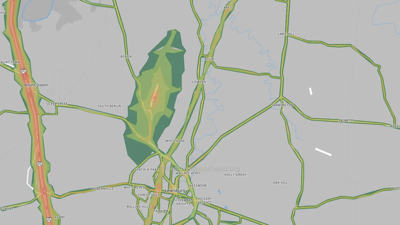Marshall County, TN Map of Noise Levels in Marshall County
