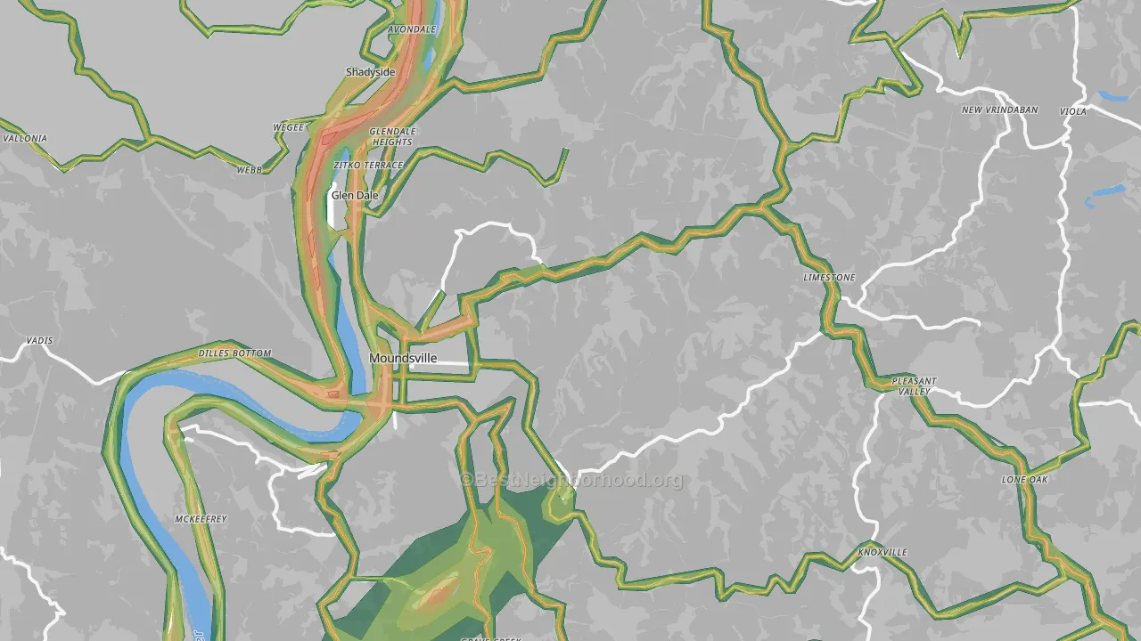 Marshall County, WV Map of Noise Levels in Marshall County