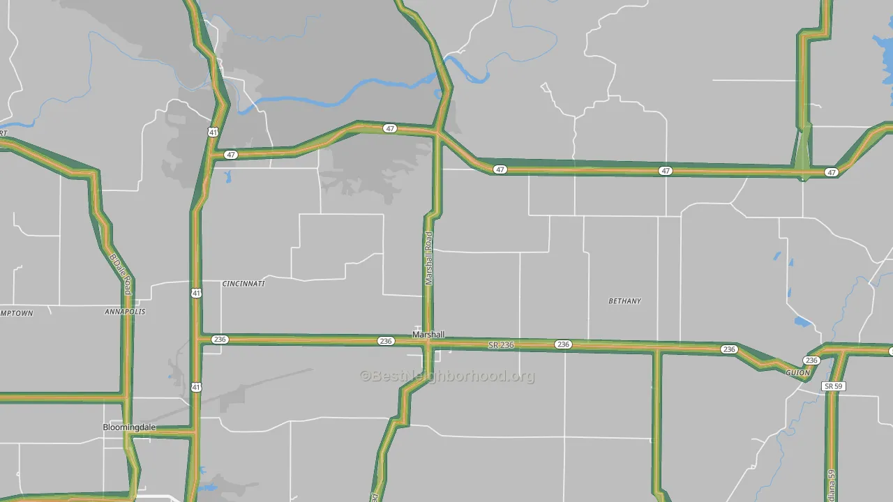 Marshall, IN Map of Noise Levels in Marshall
