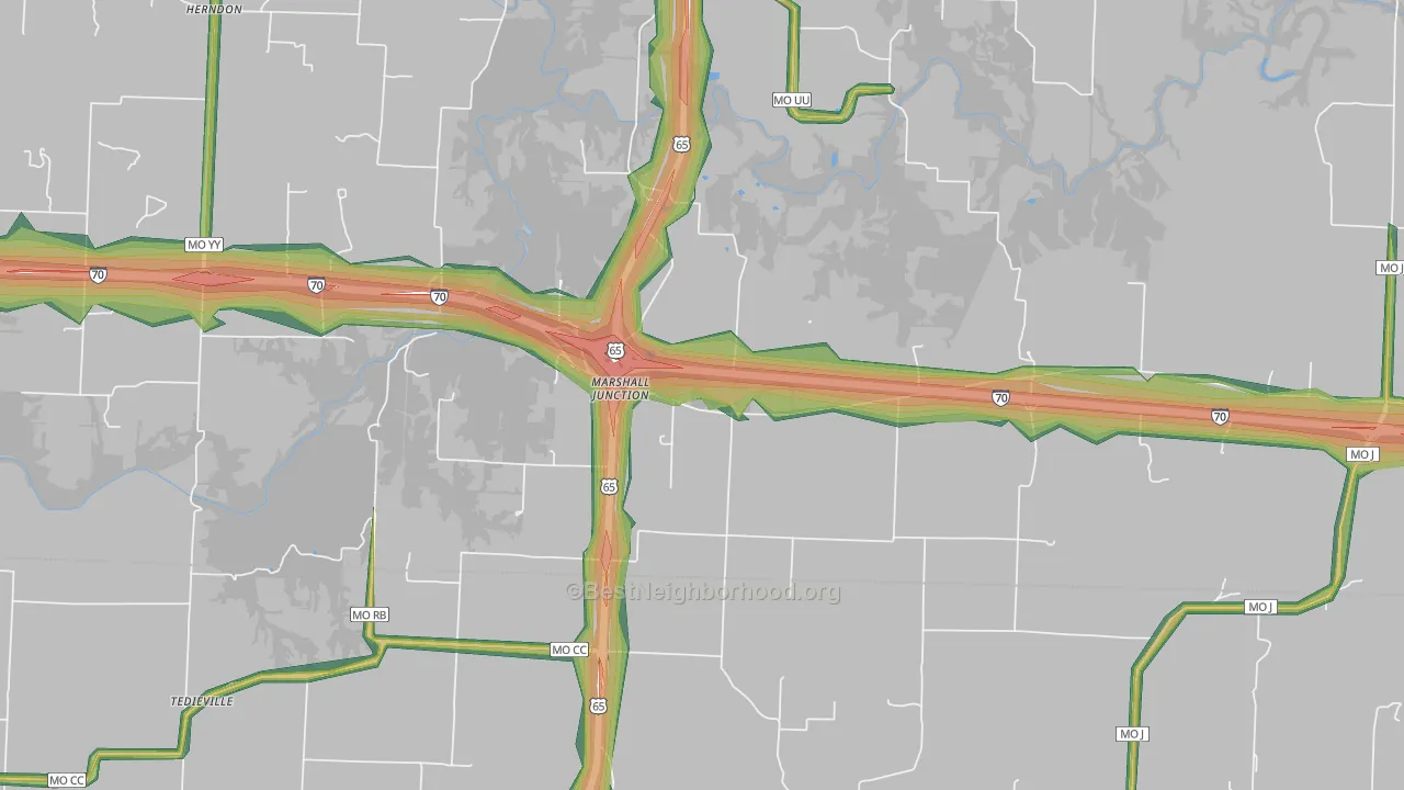 Marshall Junction, MO Map of Noise Levels in Marshall Junction