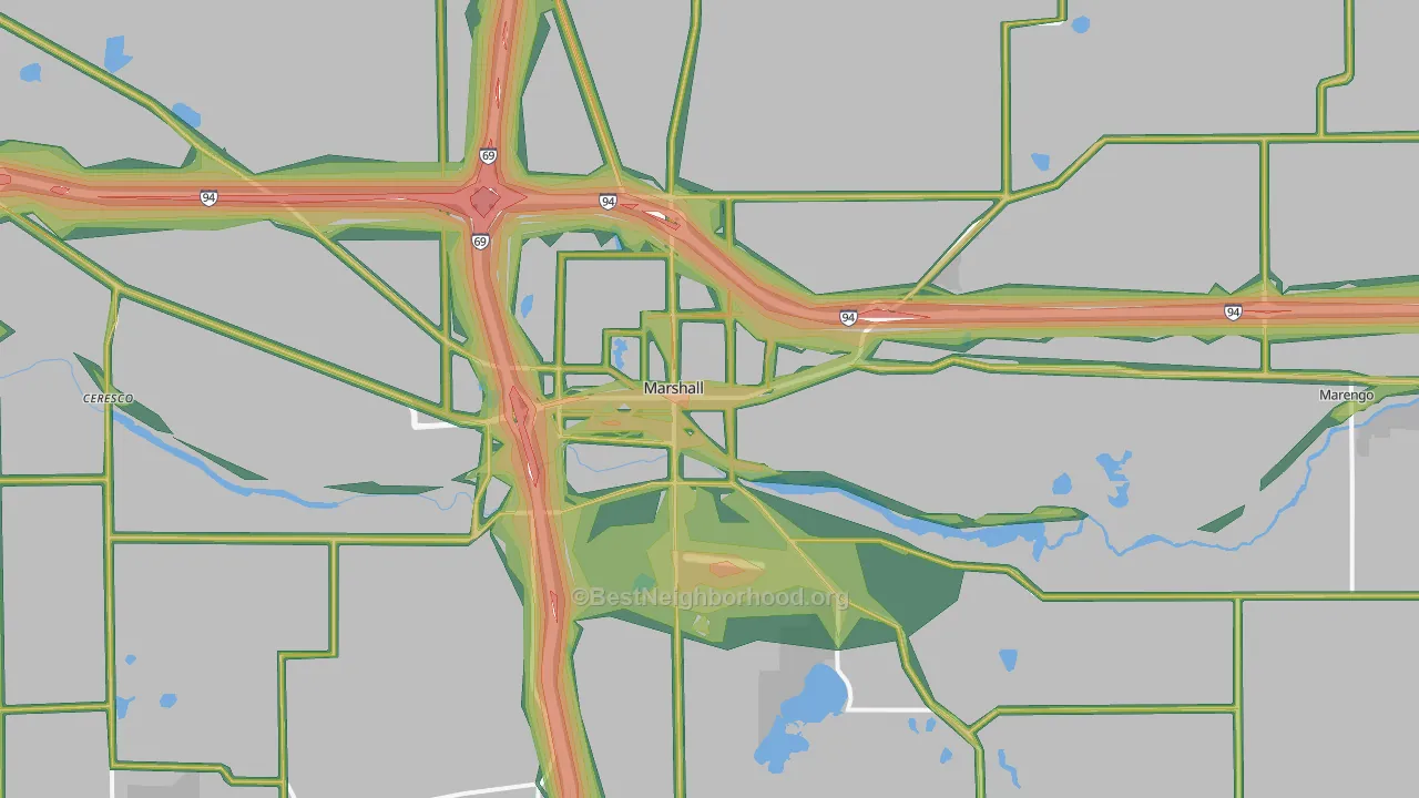 Marshall, MI Map of Noise Levels in Marshall