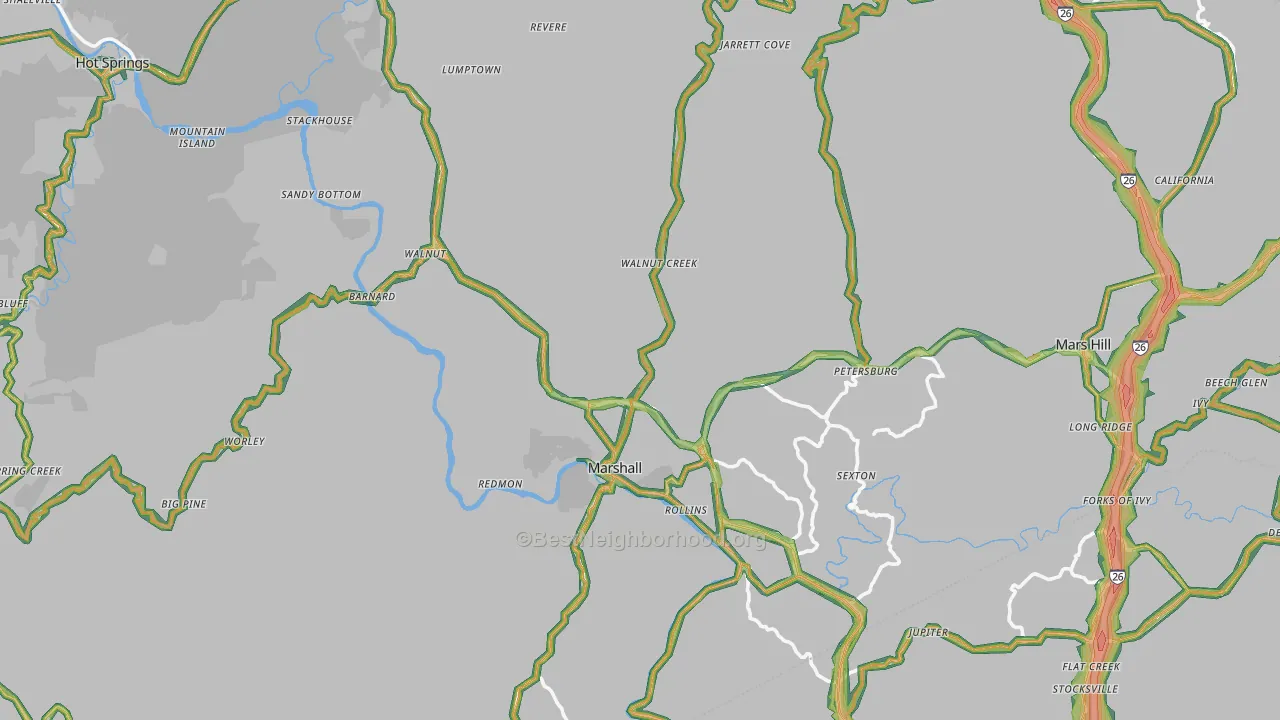 Marshall, NC Map of Noise Levels in Marshall