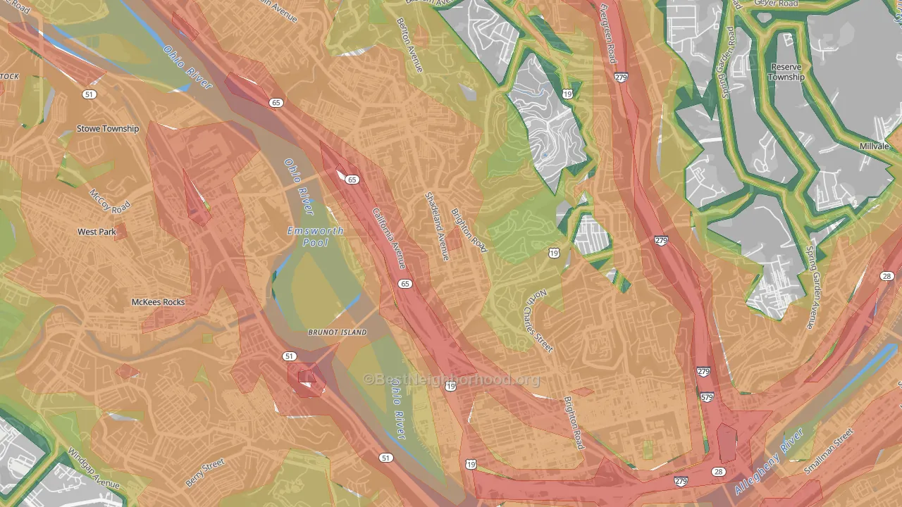 Marshall-Shadeland, Pittsburgh, PA Map of Noise Levels in Marshall-Shadeland