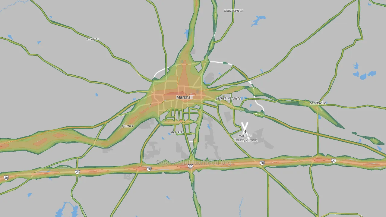 Marshall, TX Map of Noise Levels in Marshall