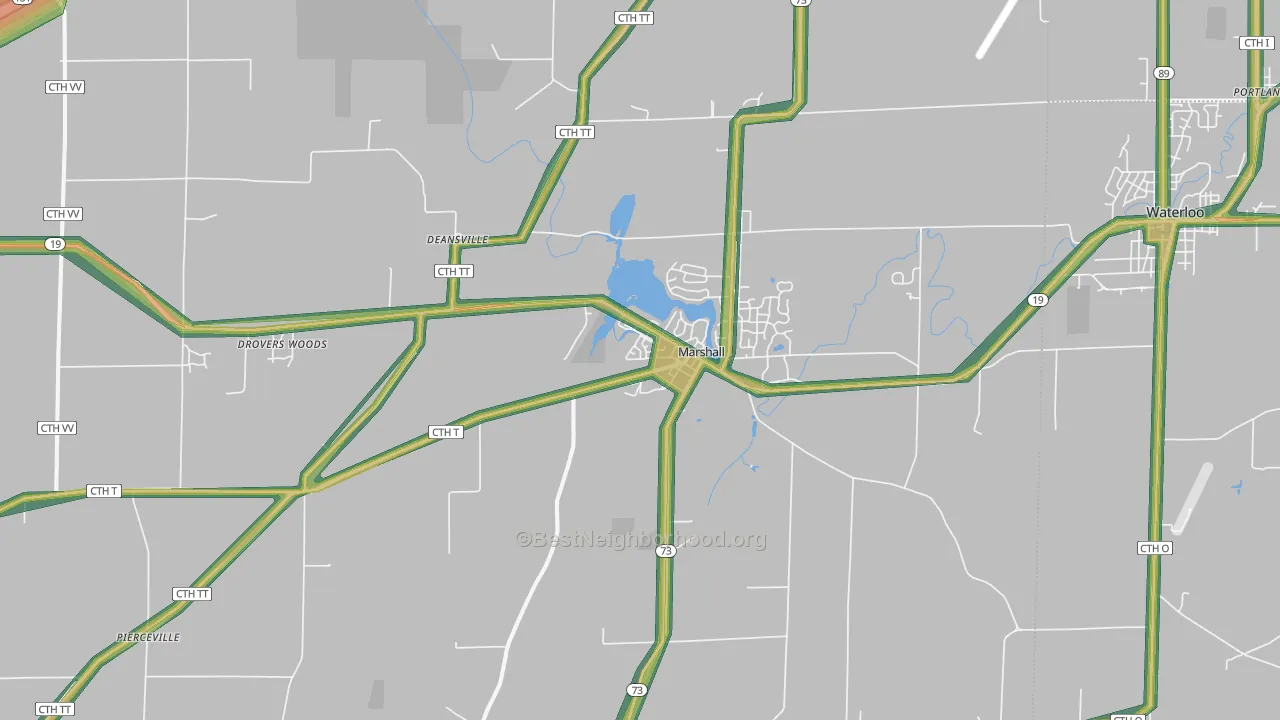 Marshall, WI Map of Noise Levels in Marshall