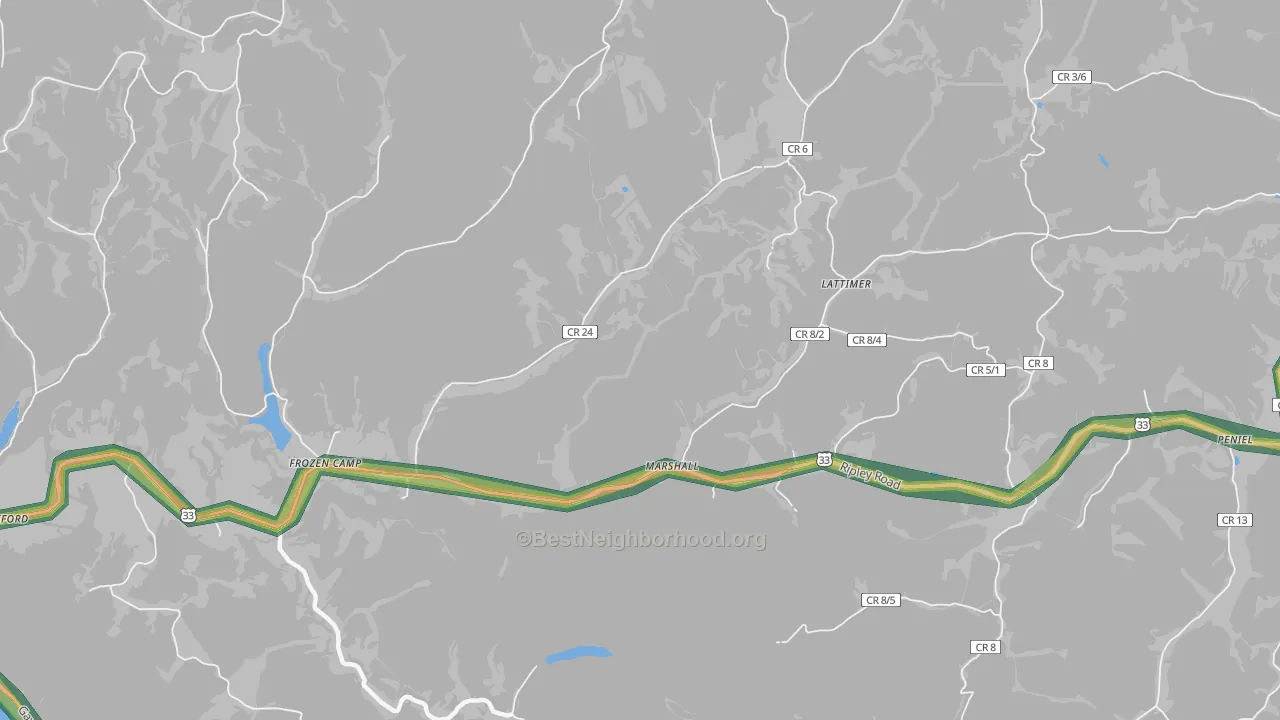 Marshall, WV Map of Noise Levels in Marshall