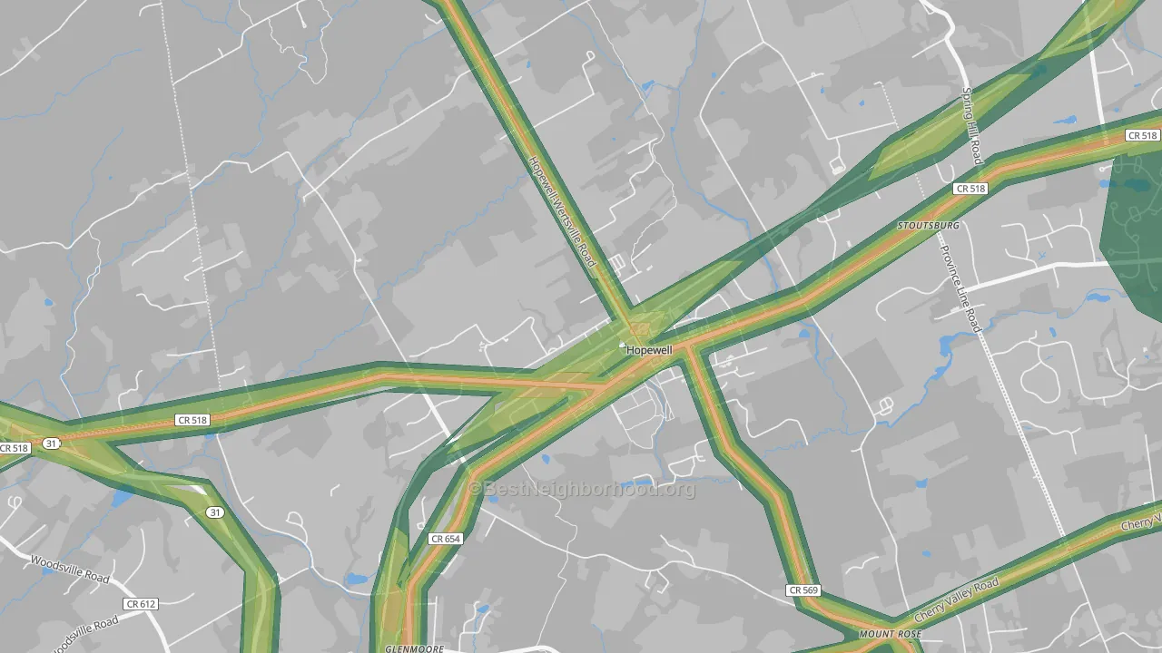 Marshalls Corner, NJ Map of Noise Levels in Marshalls Corner