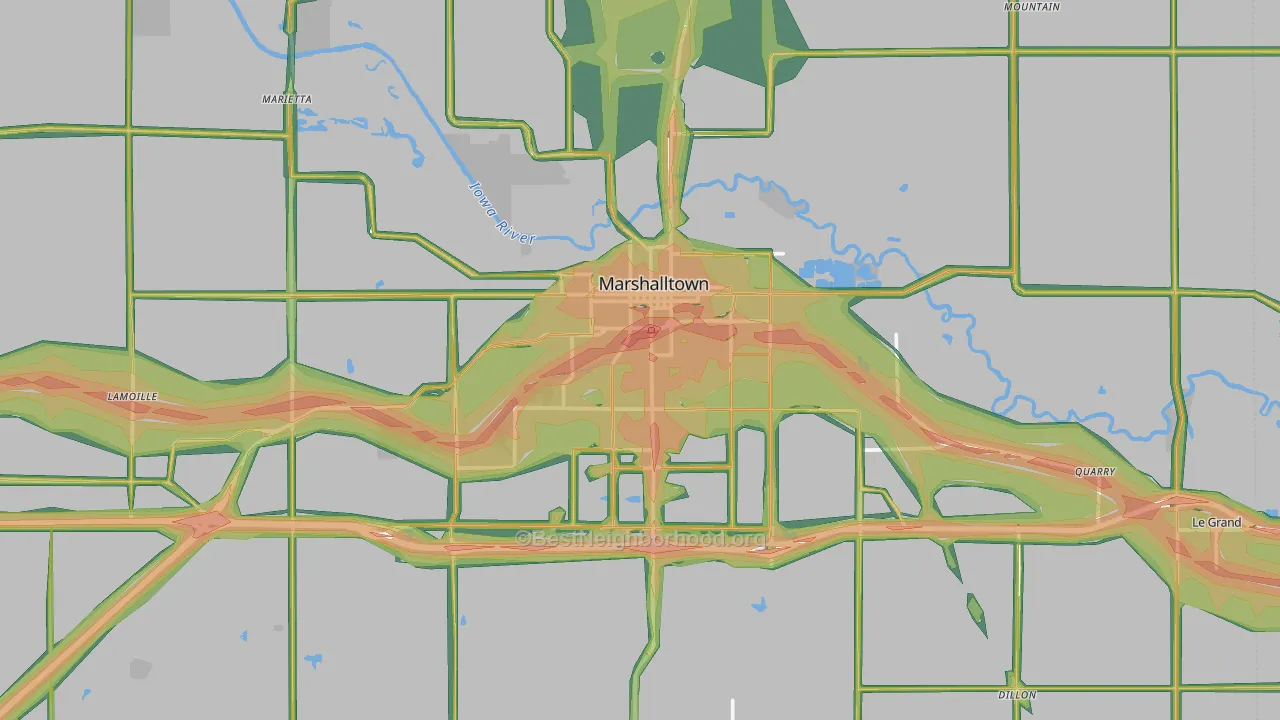 Marshalltown, IA Map of Noise Levels in Marshalltown
