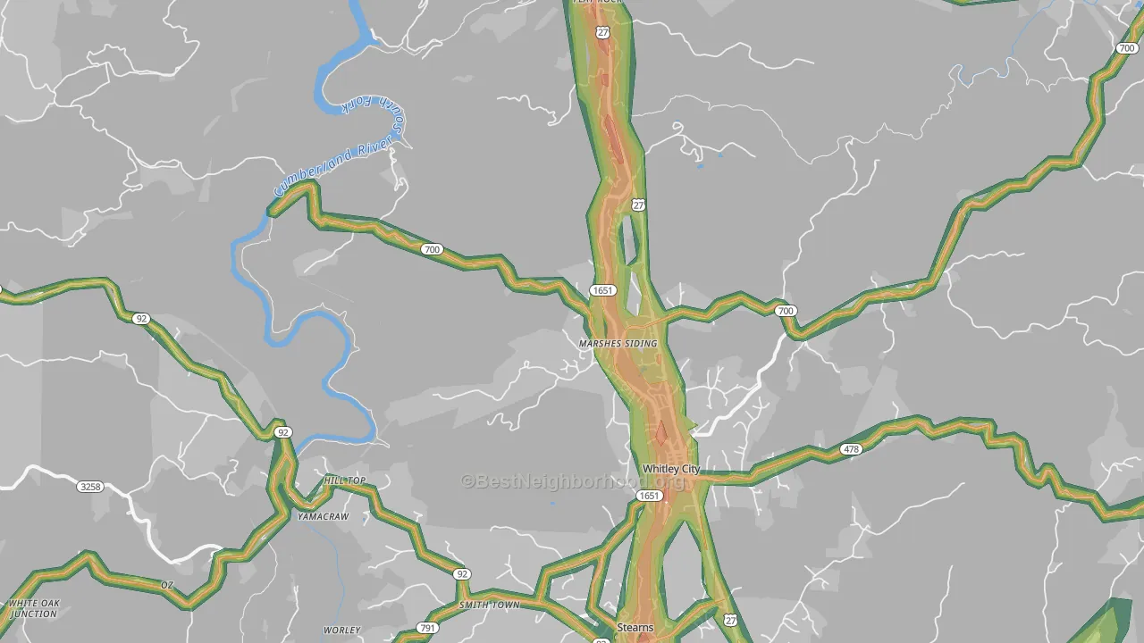 Marshes Siding, KY Map of Noise Levels in Marshes Siding