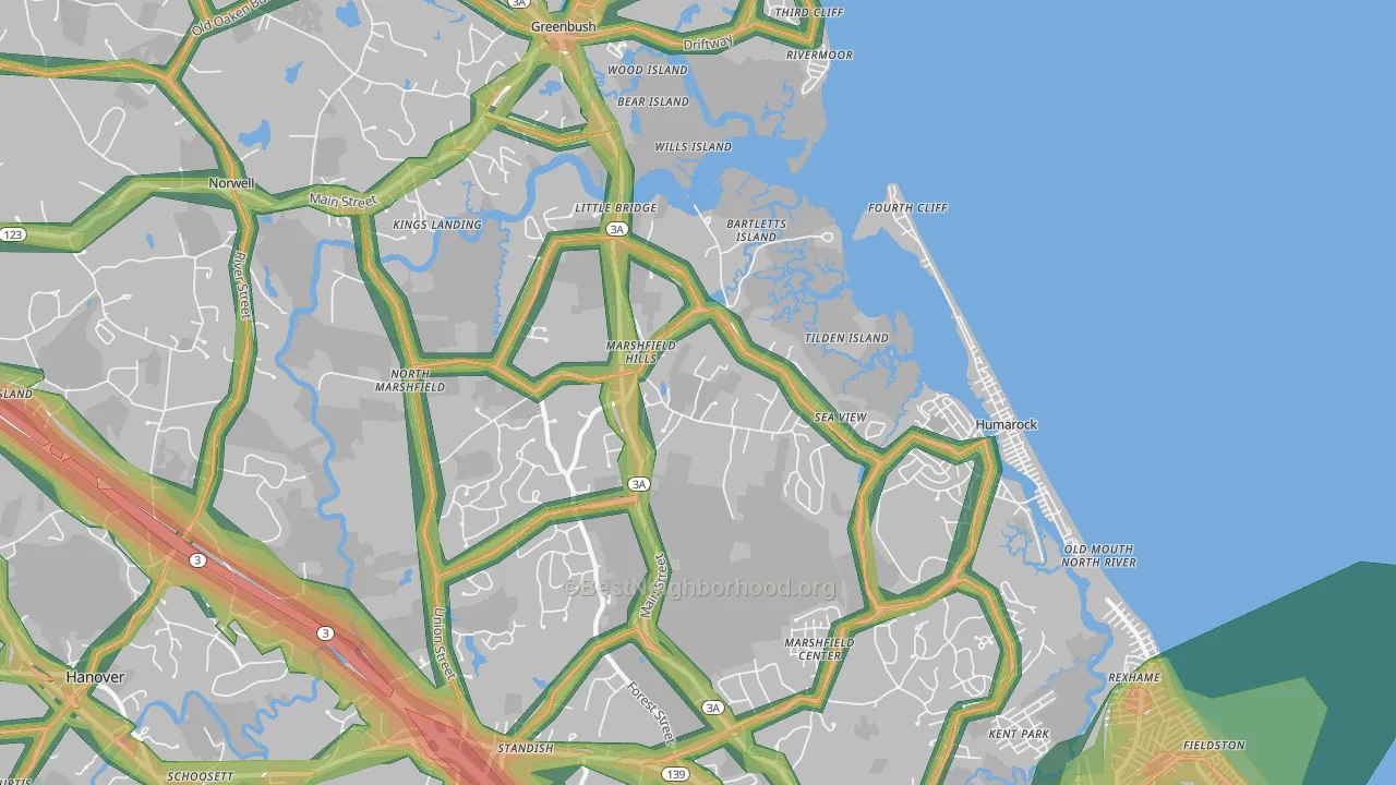 Marshfield Hills, MA Map of Noise Levels in Marshfield Hills