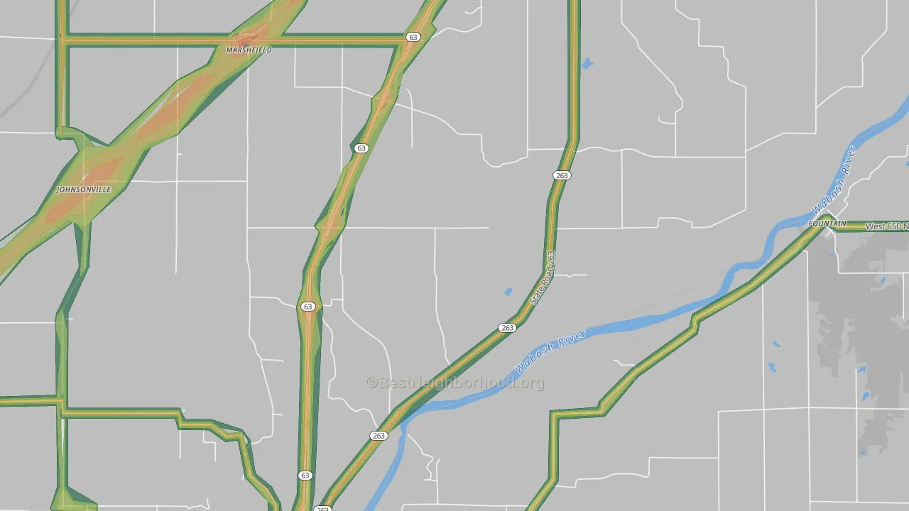 Marshfield, IN Map of Noise Levels in Marshfield