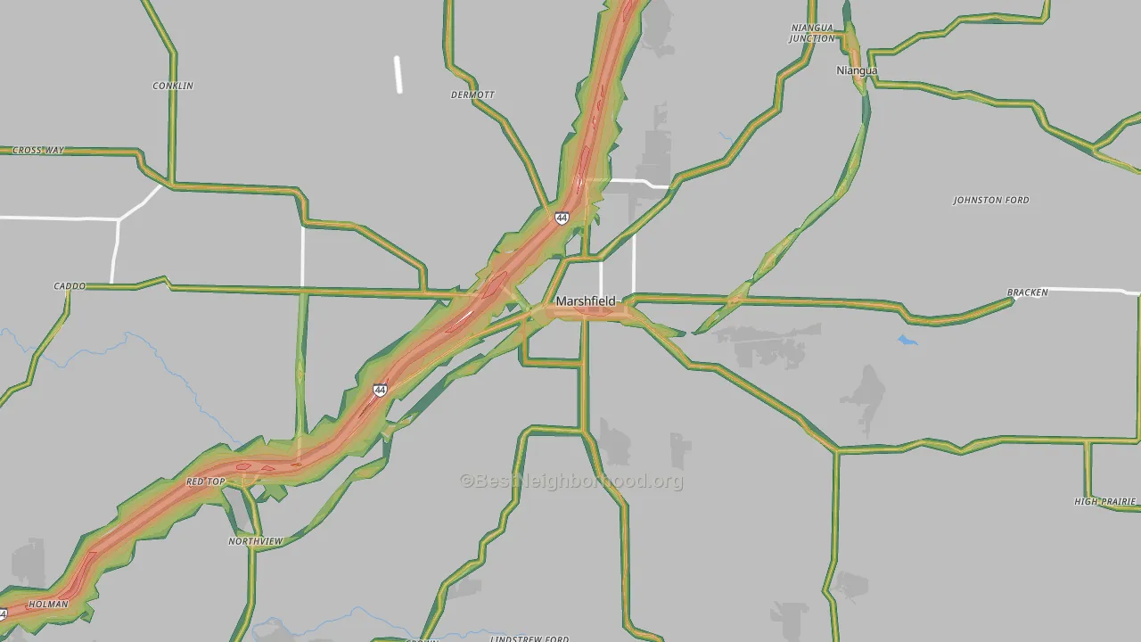 Marshfield, MO Map of Noise Levels in Marshfield