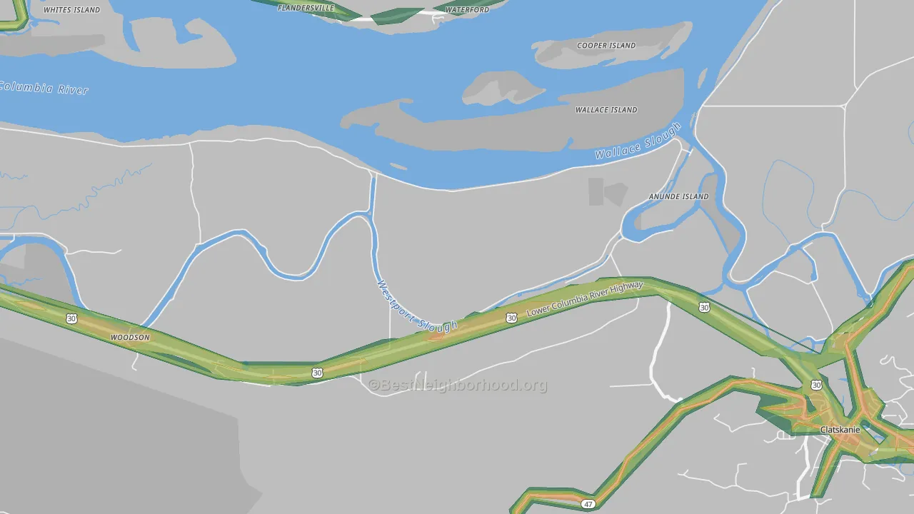 Marshland, OR Map of Noise Levels in Marshland