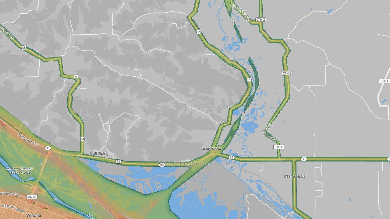 Marshland, WI Map of Noise Levels in Marshland