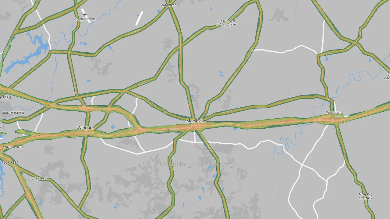 Marshville, NC Map of Noise Levels in Marshville