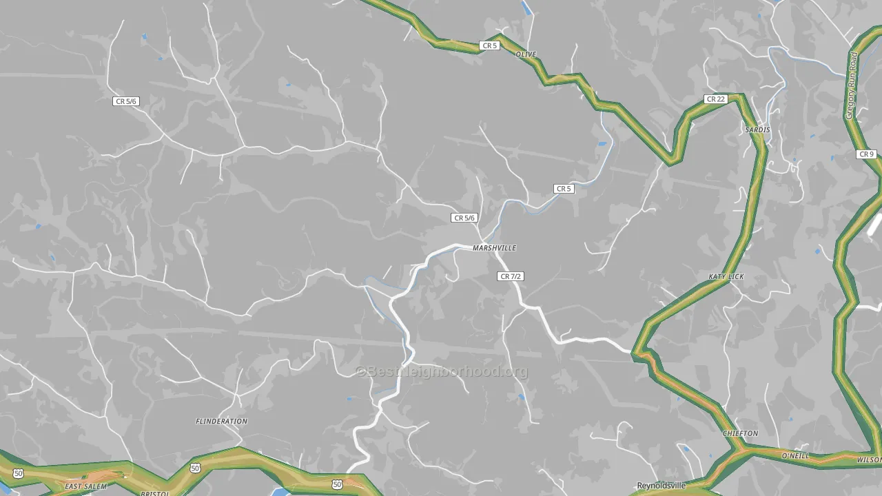 Marshville, WV Map of Noise Levels in Marshville