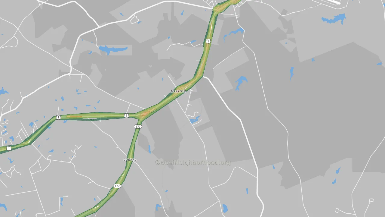 Marston, NC Map of Noise Levels in Marston