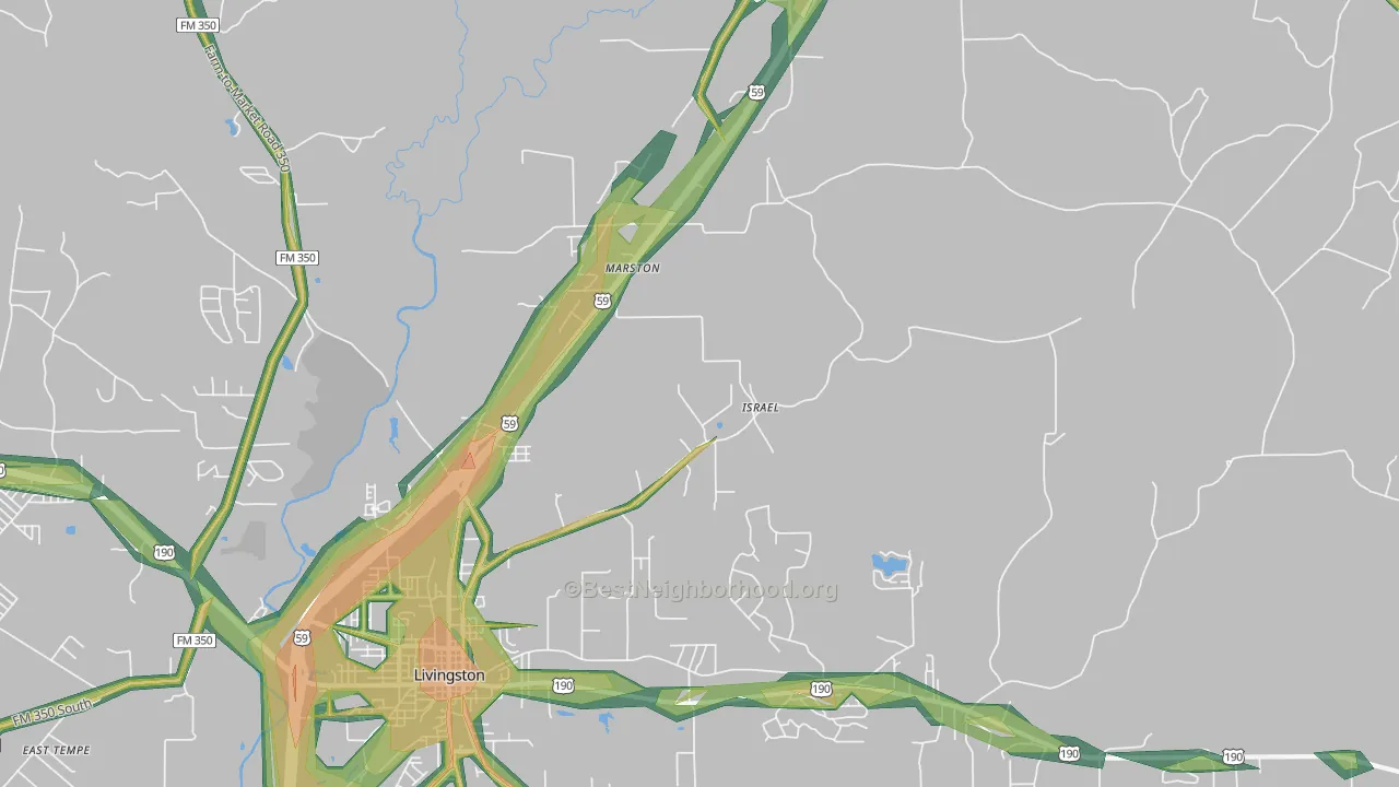 Marston, TX Map of Noise Levels in Marston