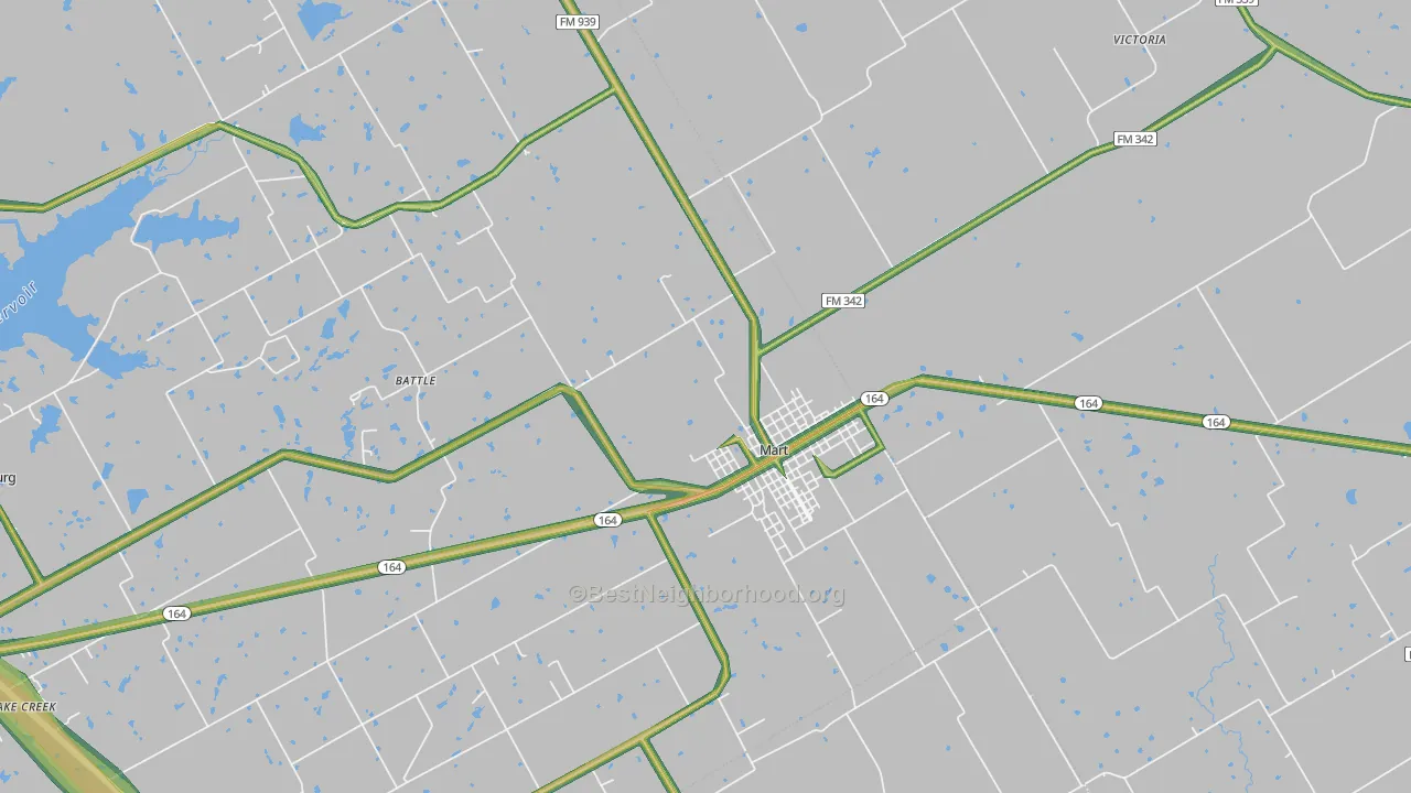 Mart, TX Map of Noise Levels in Mart