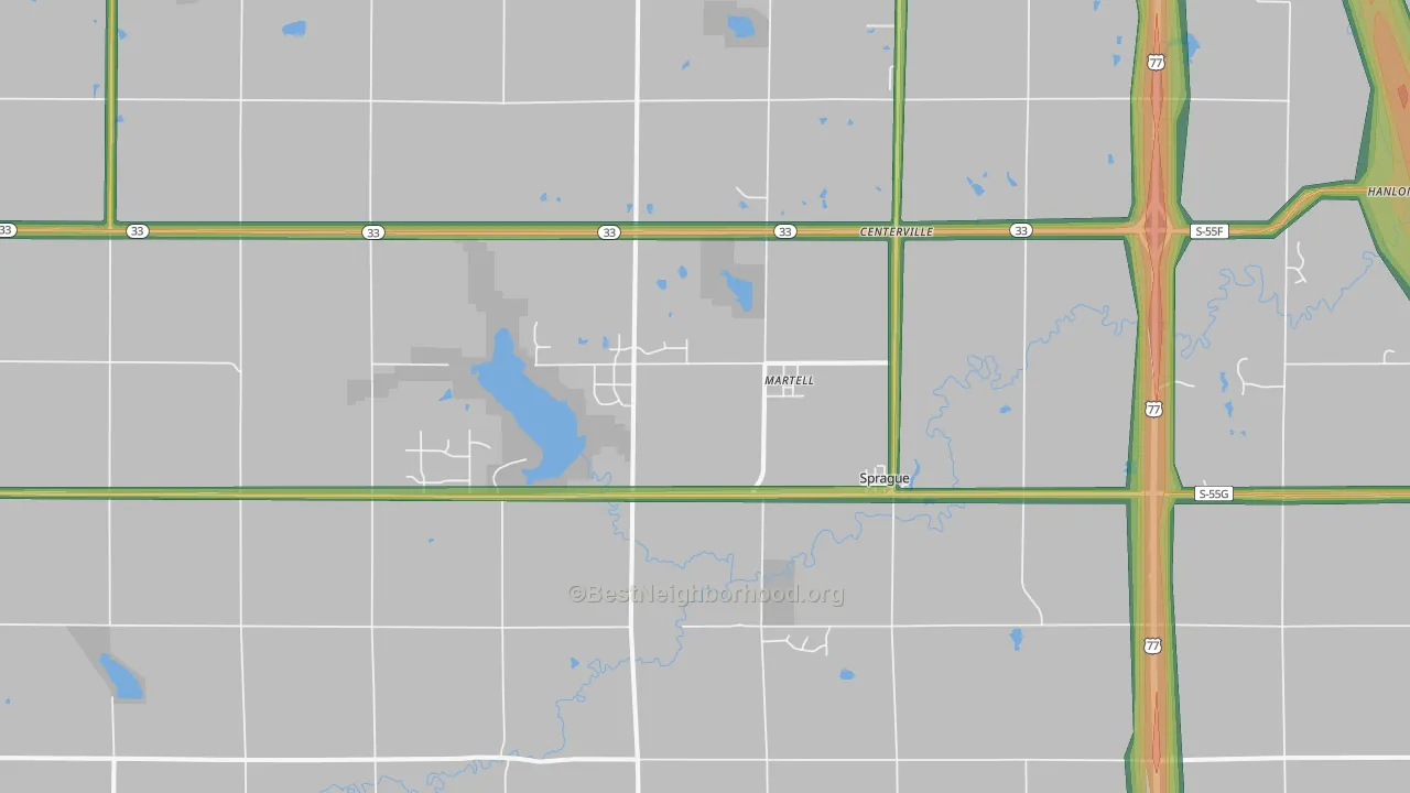 Martell, NE Map of Noise Levels in Martell