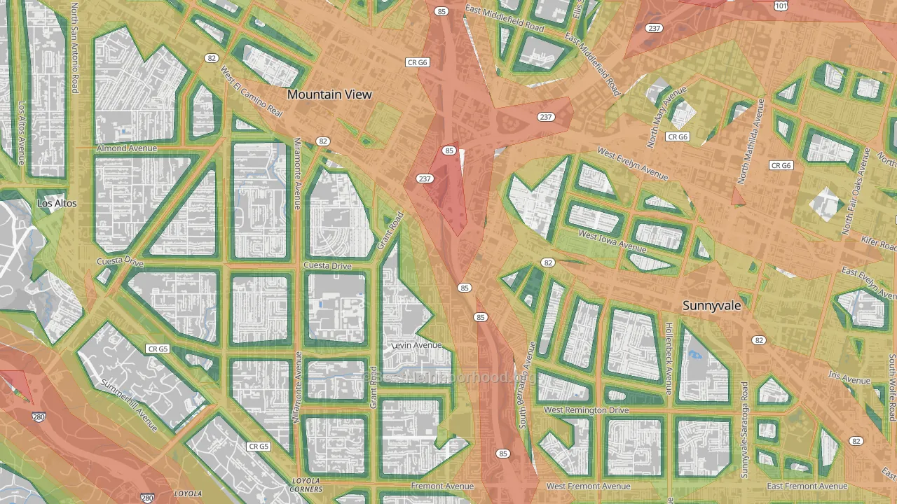 Martens-Carmelita, Mountain View, CA Map of Noise Levels in Martens-Carmelita