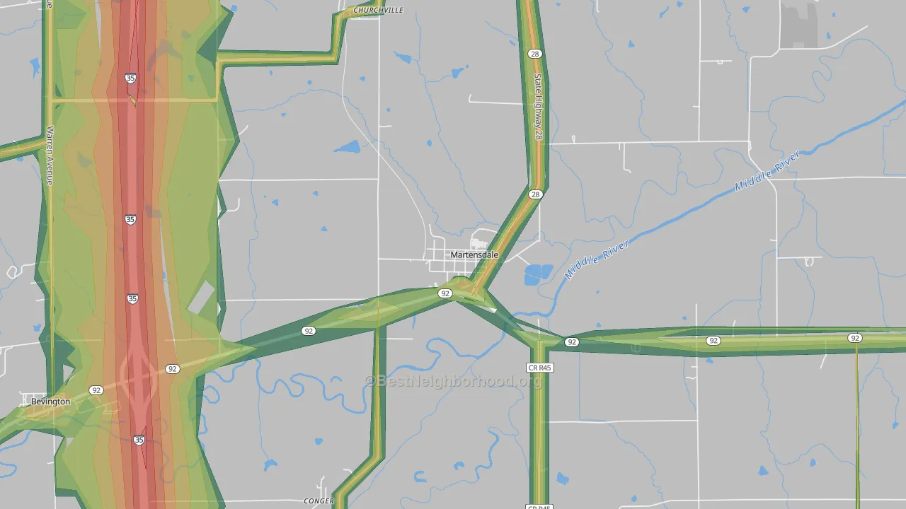 Martensdale, IA Map of Noise Levels in Martensdale