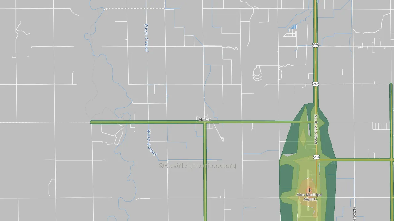 Martha, OK Map of Noise Levels in Martha
