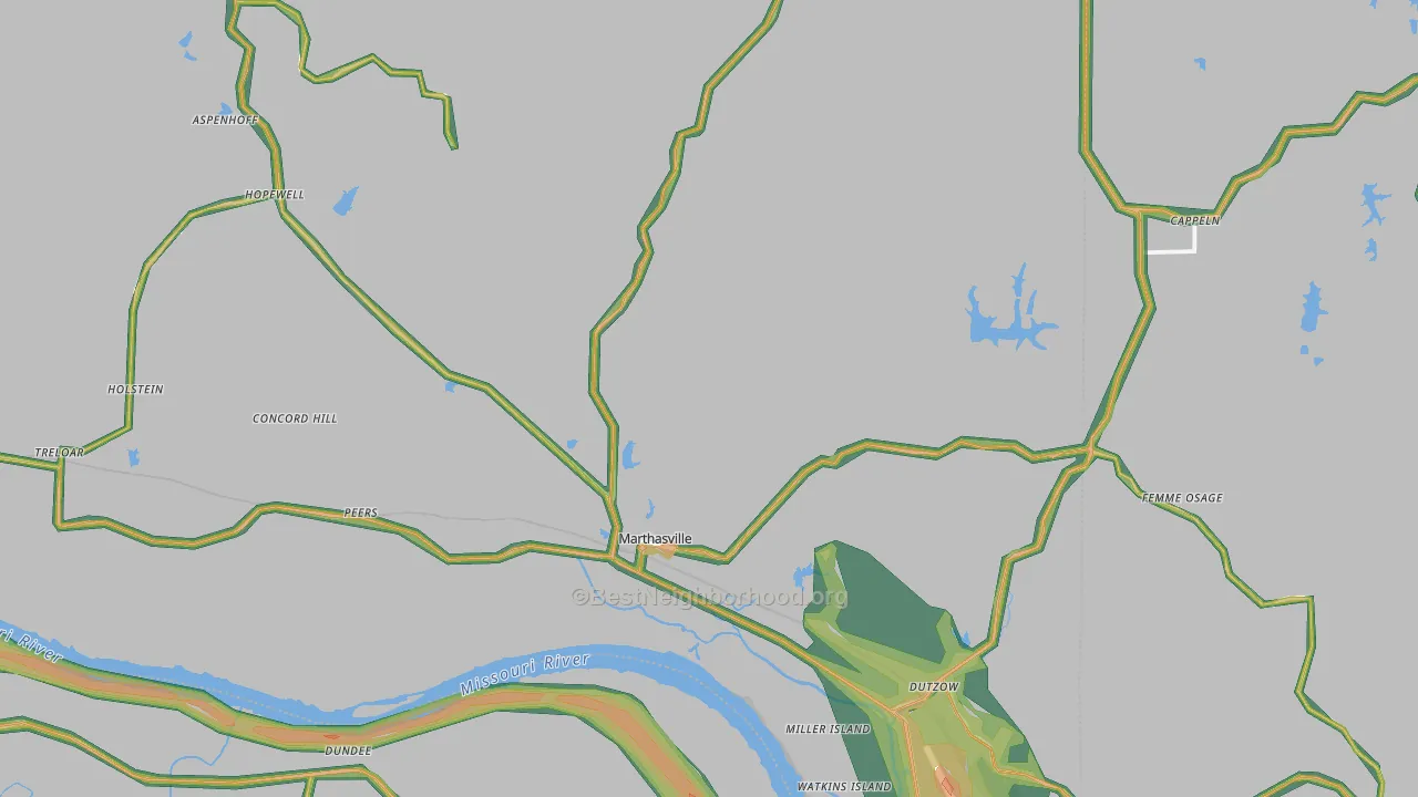 Marthasville, MO Map of Noise Levels in Marthasville
