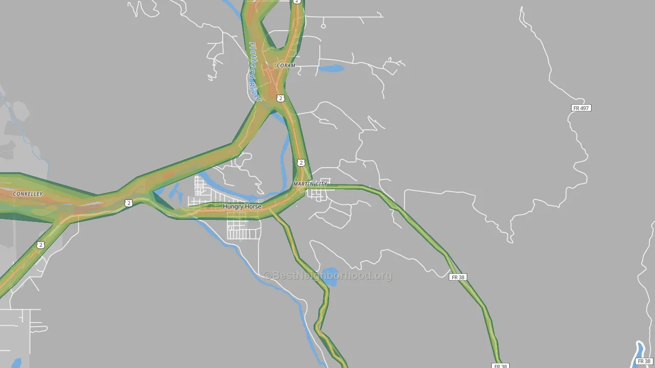 Martin City, MT Map of Noise Levels in Martin City