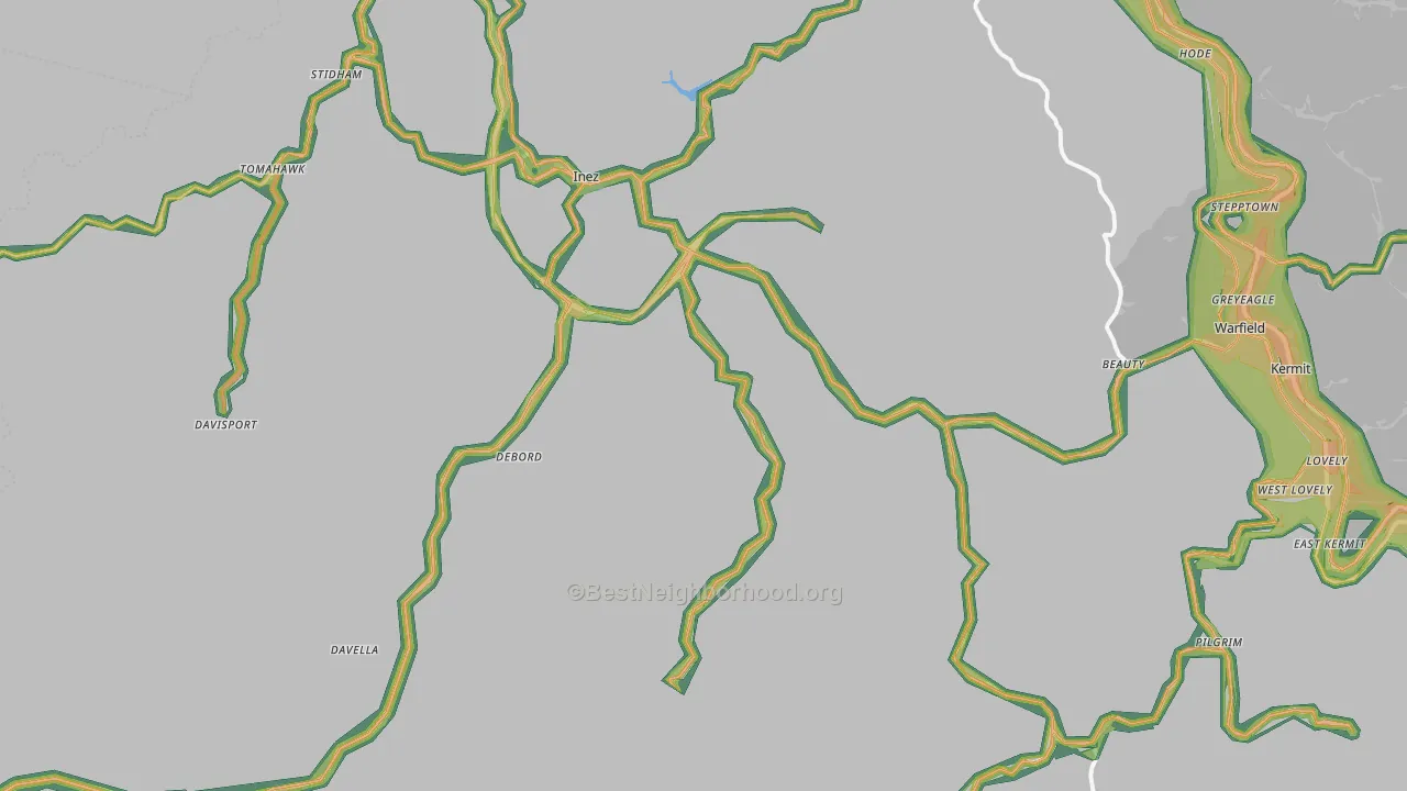 Martin County, KY Map of Noise Levels in Martin County