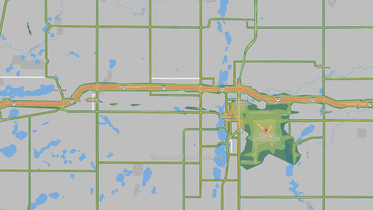 Martin County, MN Map of Noise Levels in Martin County