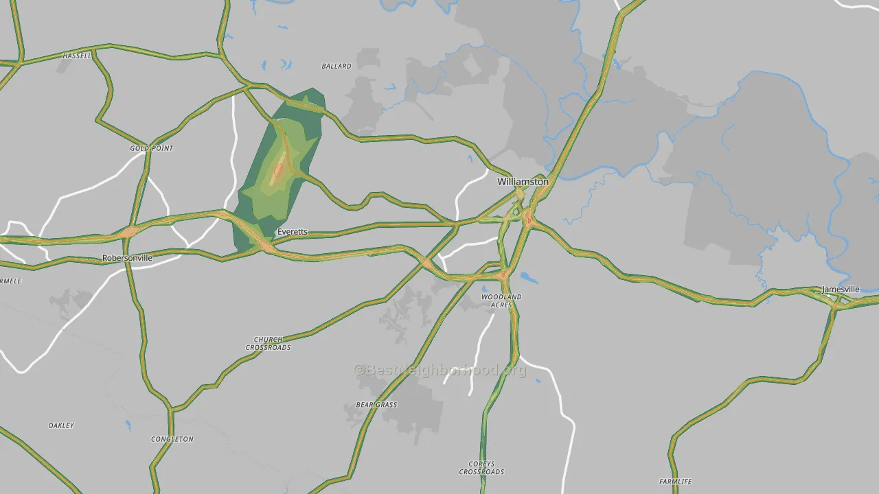 Martin County, NC Map of Noise Levels in Martin County