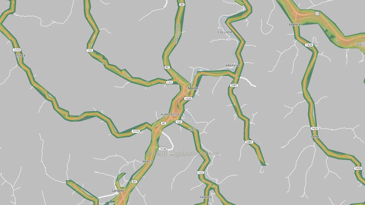 Martin, KY Map of Noise Levels in Martin