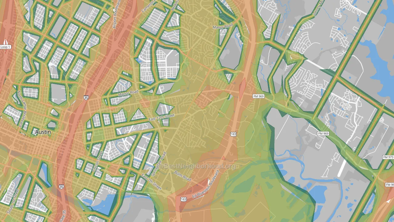 Martin Luther King, Austin, TX Map of Noise Levels in Martin Luther King