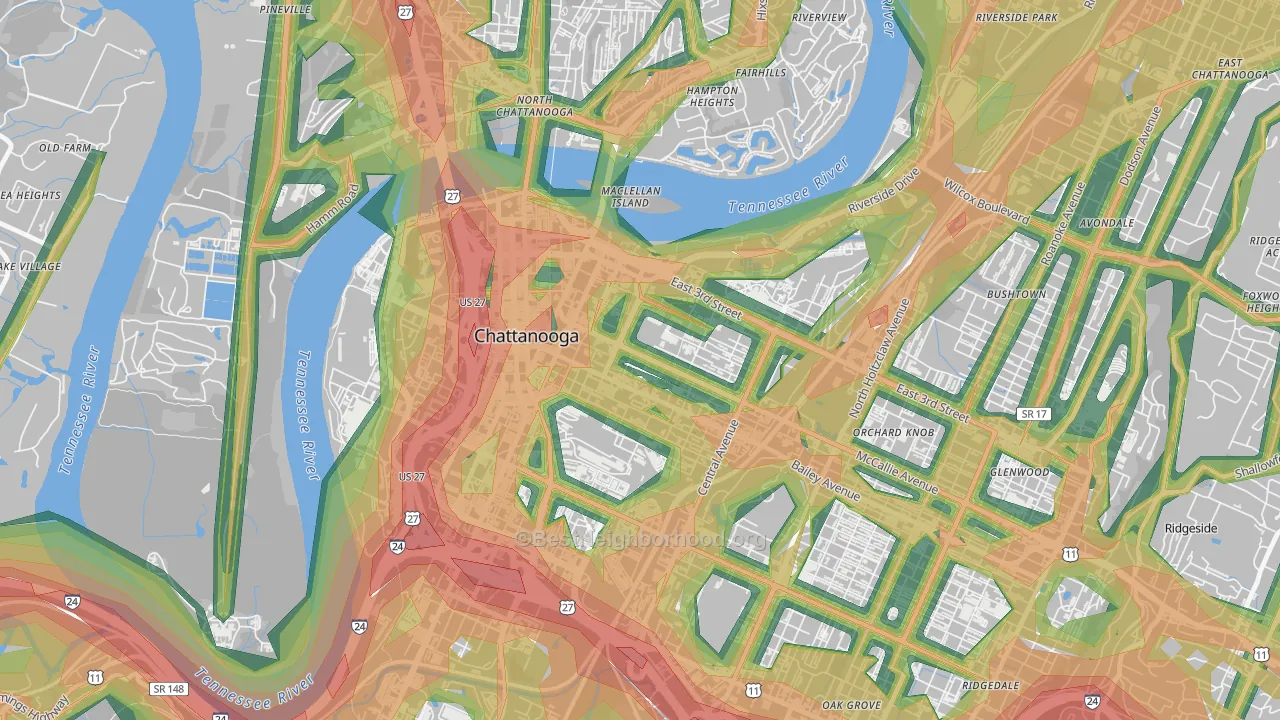 Martin Luther King, Chattanooga, TN Map of Noise Levels in Martin Luther King