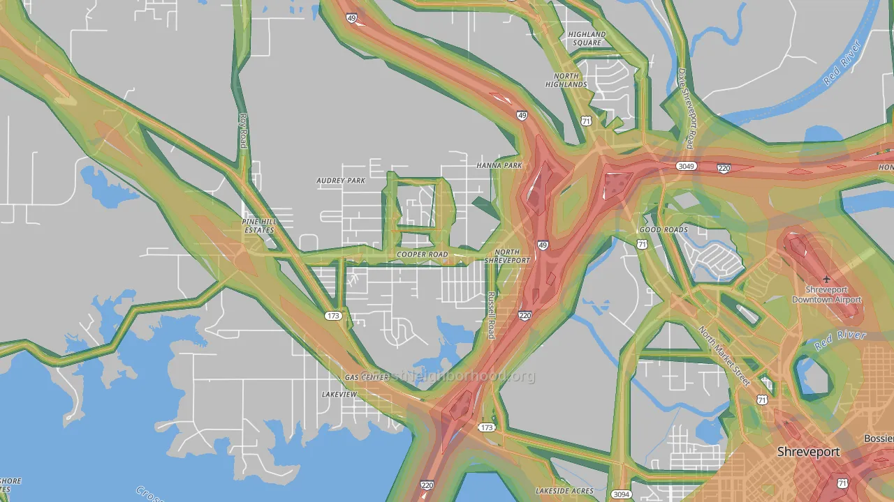 Martin Luther King, Shreveport, LA Map of Noise Levels in Martin Luther King