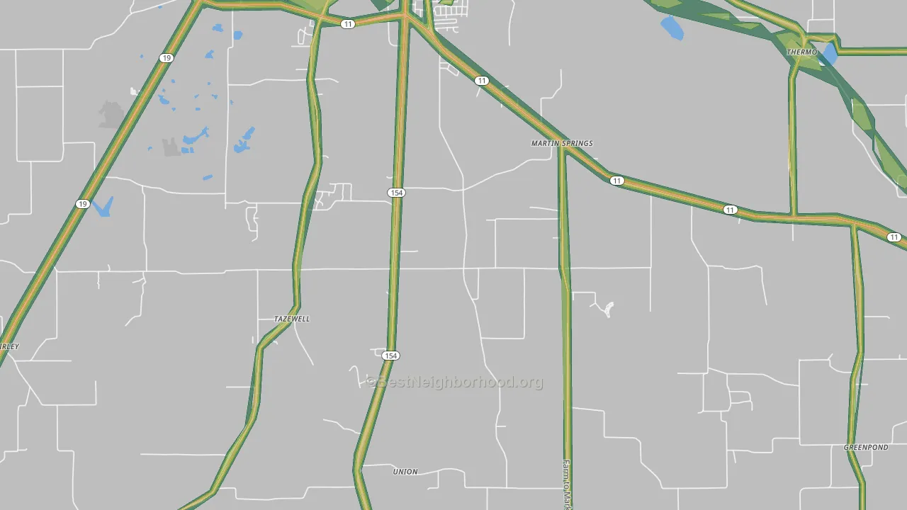 Martin Springs, TX Map of Noise Levels in Martin Springs